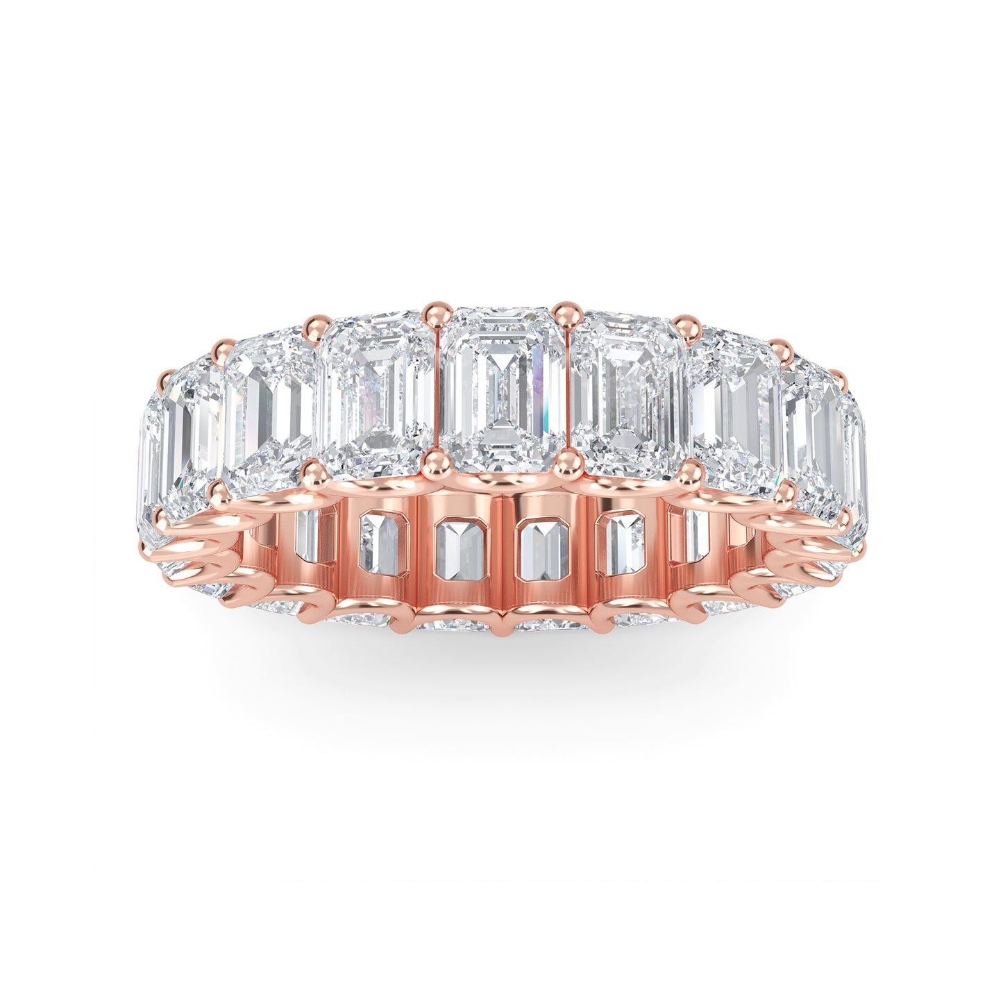 Hannah Emerald cut lab grown diamond U Prong Eternity band Rose Gold ring for women - elegant and sustainable jewelry by Wenoor