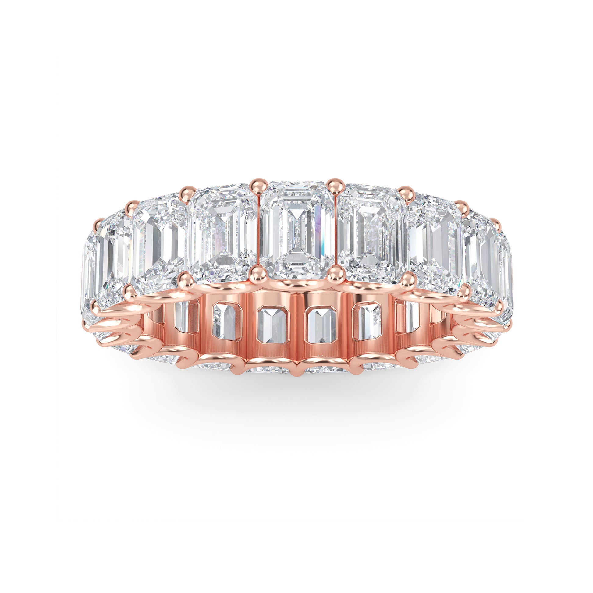 Hannah Emerald cut lab grown diamond U Prong Eternity band Rose Gold ring for women - elegant and sustainable jewelry by Wenoor