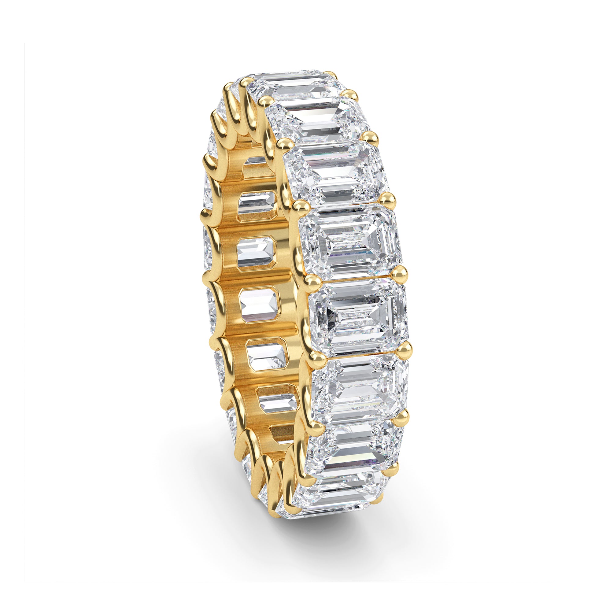 Hannah Emerald cut lab grown diamond U Prong Eternity band Yellow Gold ring for women - elegant and sustainable jewelry by Wenoor