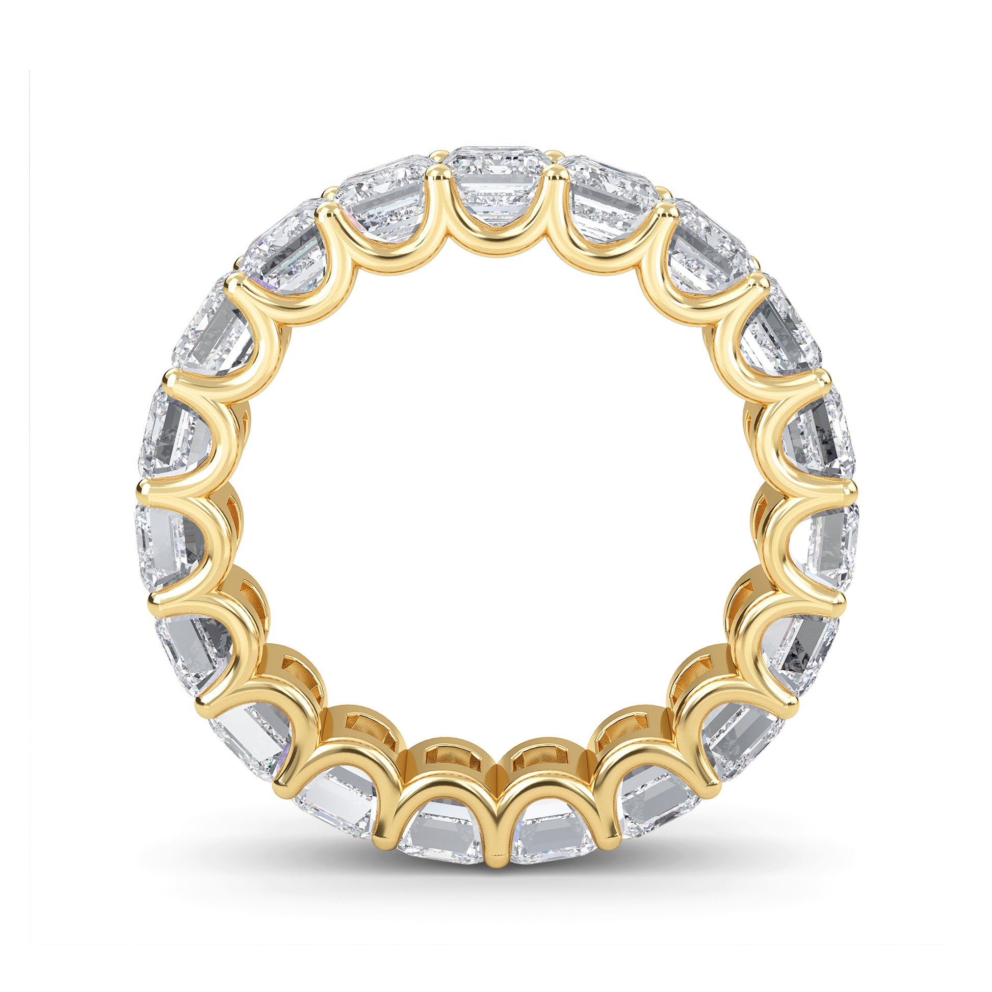 Hannah Emerald cut lab grown diamond U Prong Eternity band Yellow Gold ring for women - elegant and sustainable jewelry by Wenoor