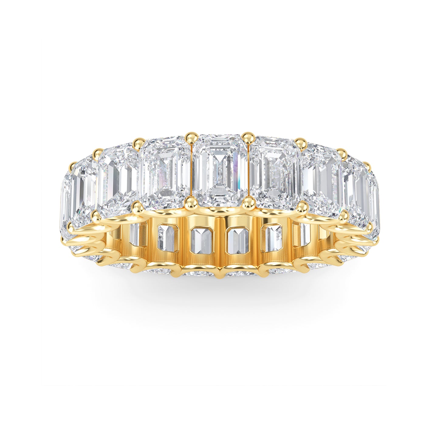 Hannah Emerald cut lab grown diamond U Prong Eternity band Yellow Gold ring for women - elegant and sustainable jewelry by Wenoor