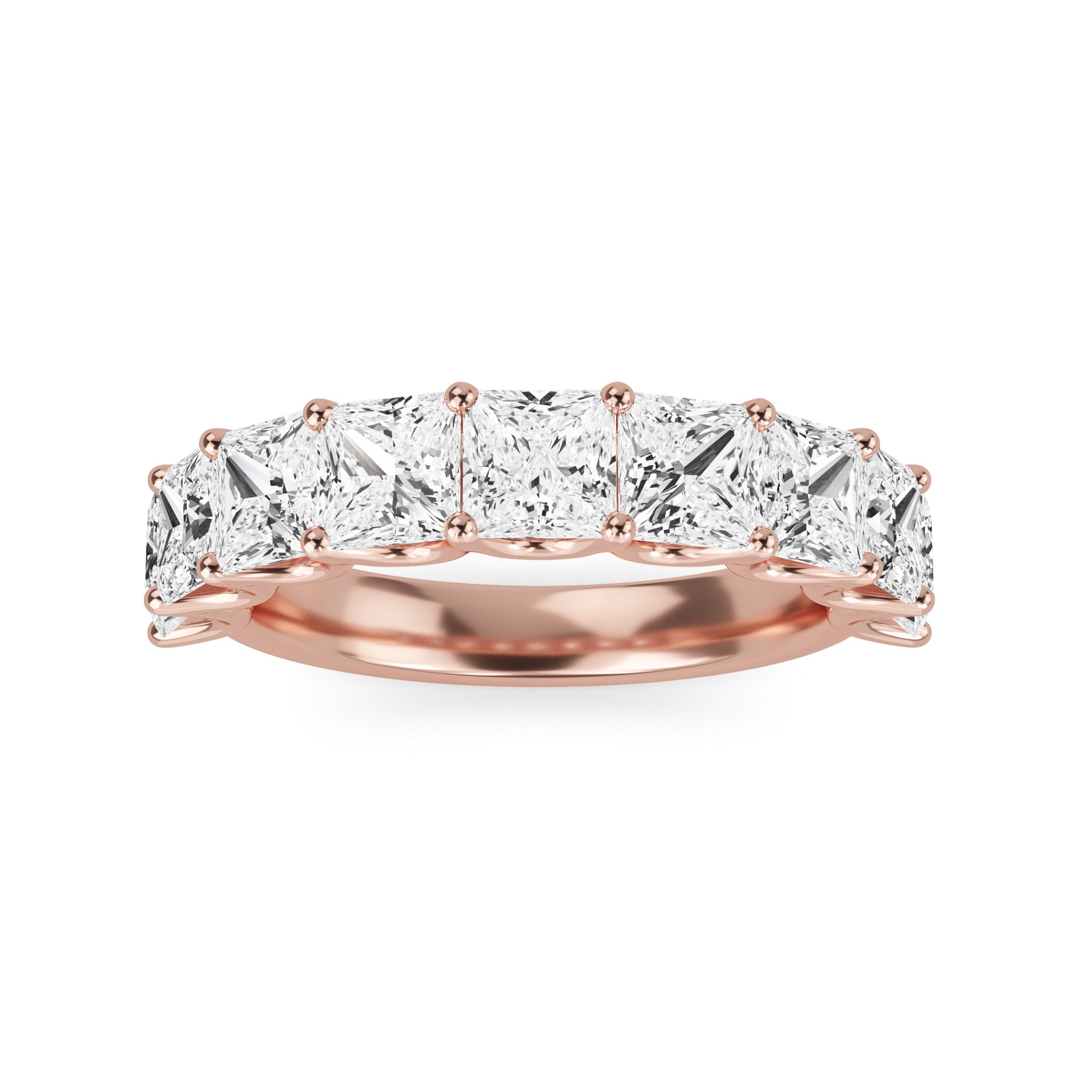 Helena Princess cut lab grown diamond U Prong Eternity band Rose Gold ring for women - elegant and sustainable jewelry by Wenoor