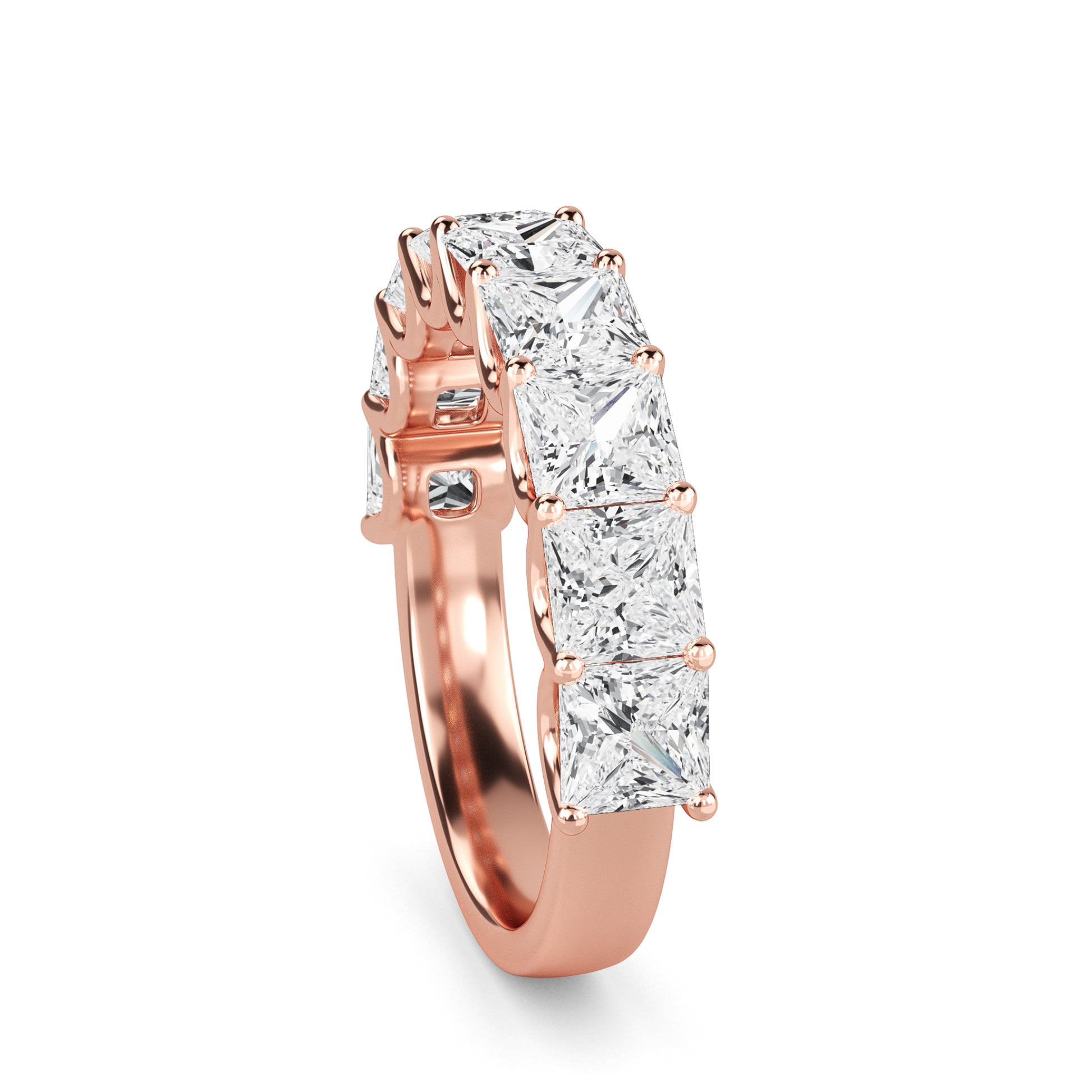 Helena Princess cut lab grown diamond U Prong Eternity band Rose Gold ring for women - elegant and sustainable jewelry by Wenoor