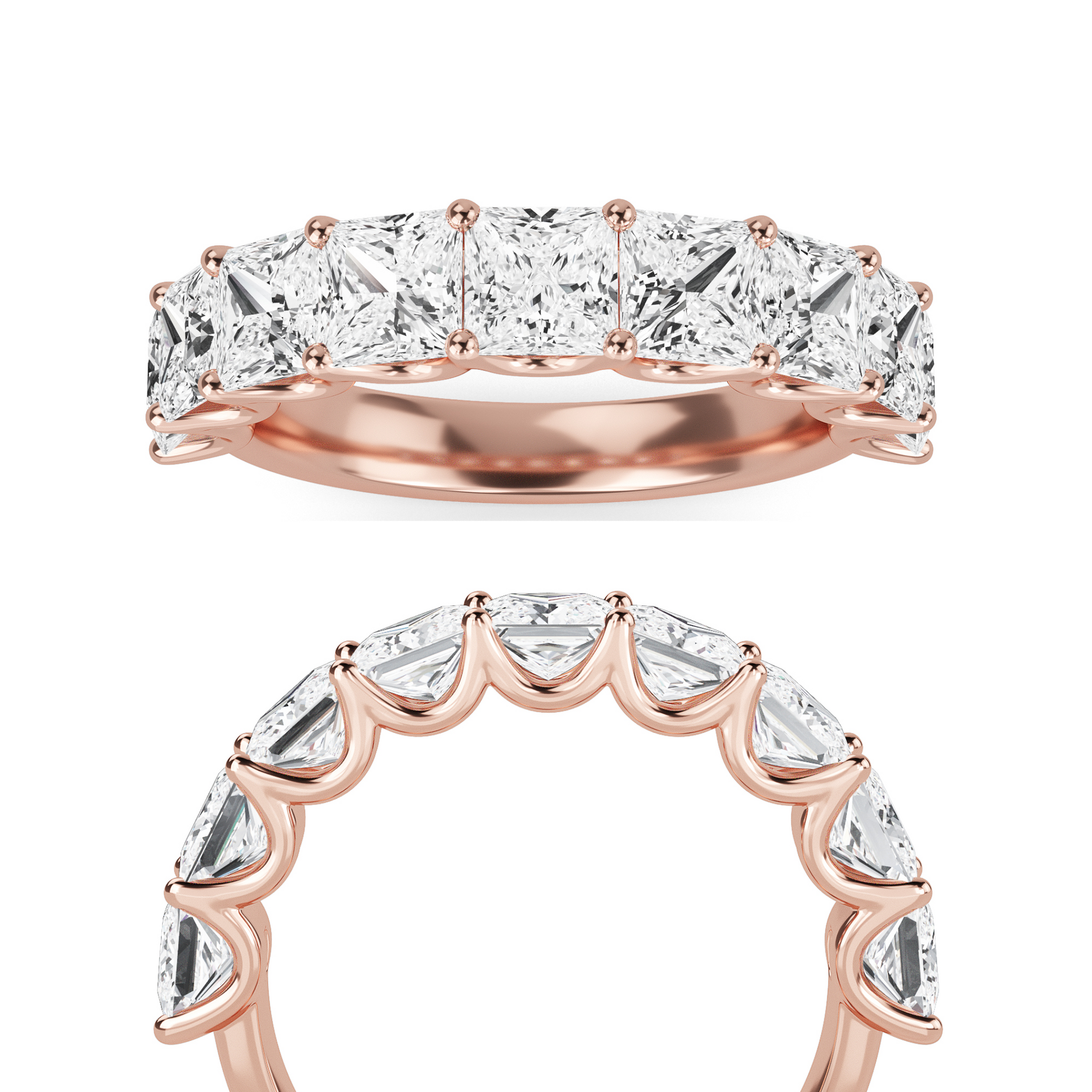 Helena Princess cut lab grown diamond U Prong Eternity band Rose Gold ring for women - elegant and sustainable jewelry by Wenoor