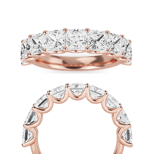 Helena Princess cut lab grown diamond U Prong Eternity band Rose Gold ring for women - elegant and sustainable jewelry by Wenoor
