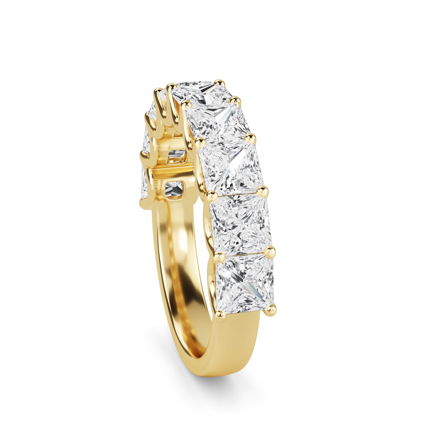 Helena Princess cut lab grown diamond U Prong Eternity band Yellow Gold ring for women - elegant and sustainable jewelry by Wenoor