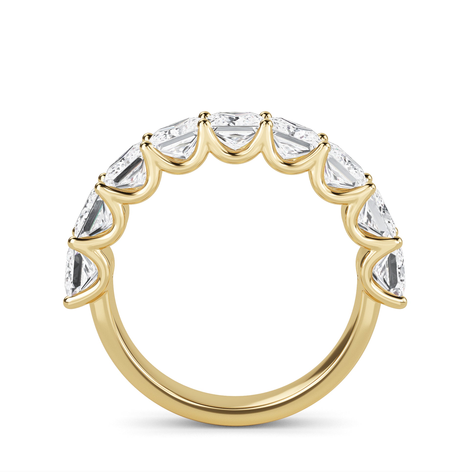 Helena Princess cut lab grown diamond U Prong Eternity band Yellow Gold ring for women - elegant and sustainable jewelry by Wenoor