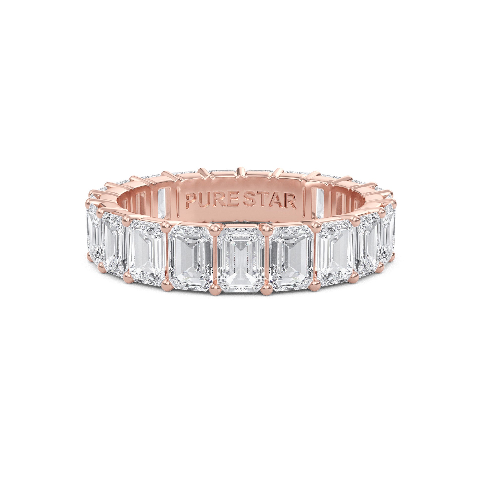 Joylyn Emerald cut lab grown diamond Shared Prong Eternity band Rose Gold ring for women - elegant and sustainable jewelry by Wenoor