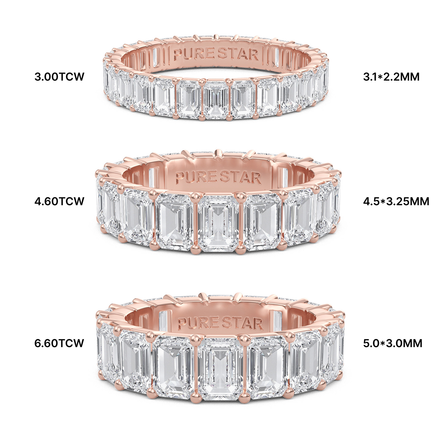 Joylyn Emerald cut lab grown diamond Shared Prong Eternity band Rose Gold ring for women - elegant and sustainable jewelry by Wenoor