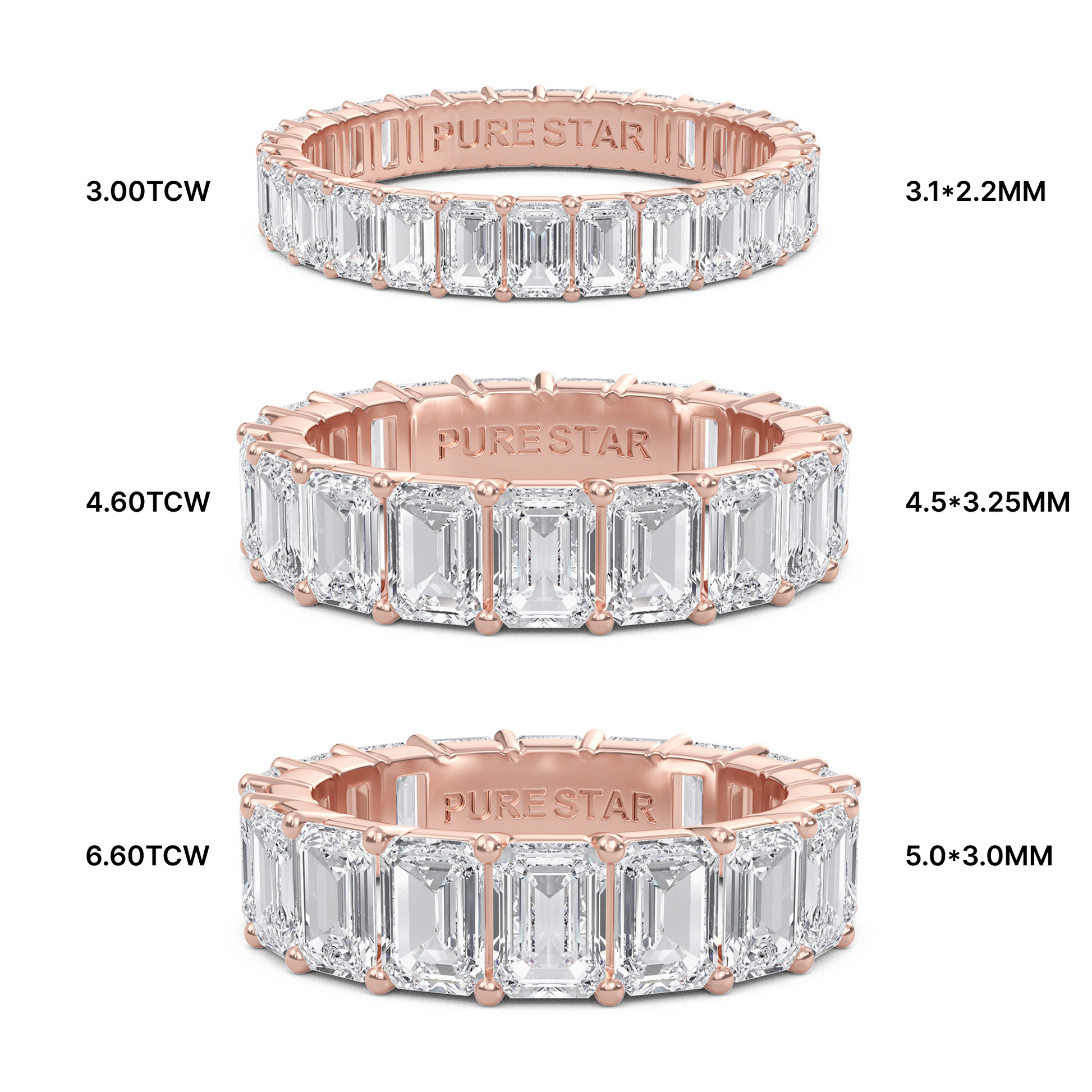 Joylyn Emerald cut lab grown diamond Shared Prong Eternity band Rose Gold ring for women - elegant and sustainable jewelry by Wenoor