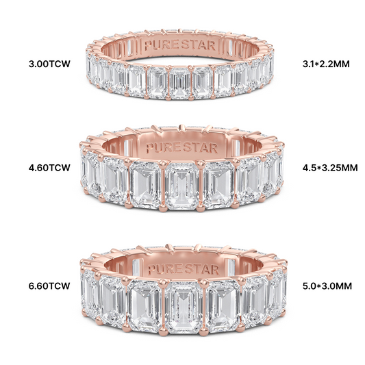 Joylyn Emerald cut lab grown diamond Shared Prong Eternity band Rose Gold ring for women - elegant and sustainable jewelry by Wenoor