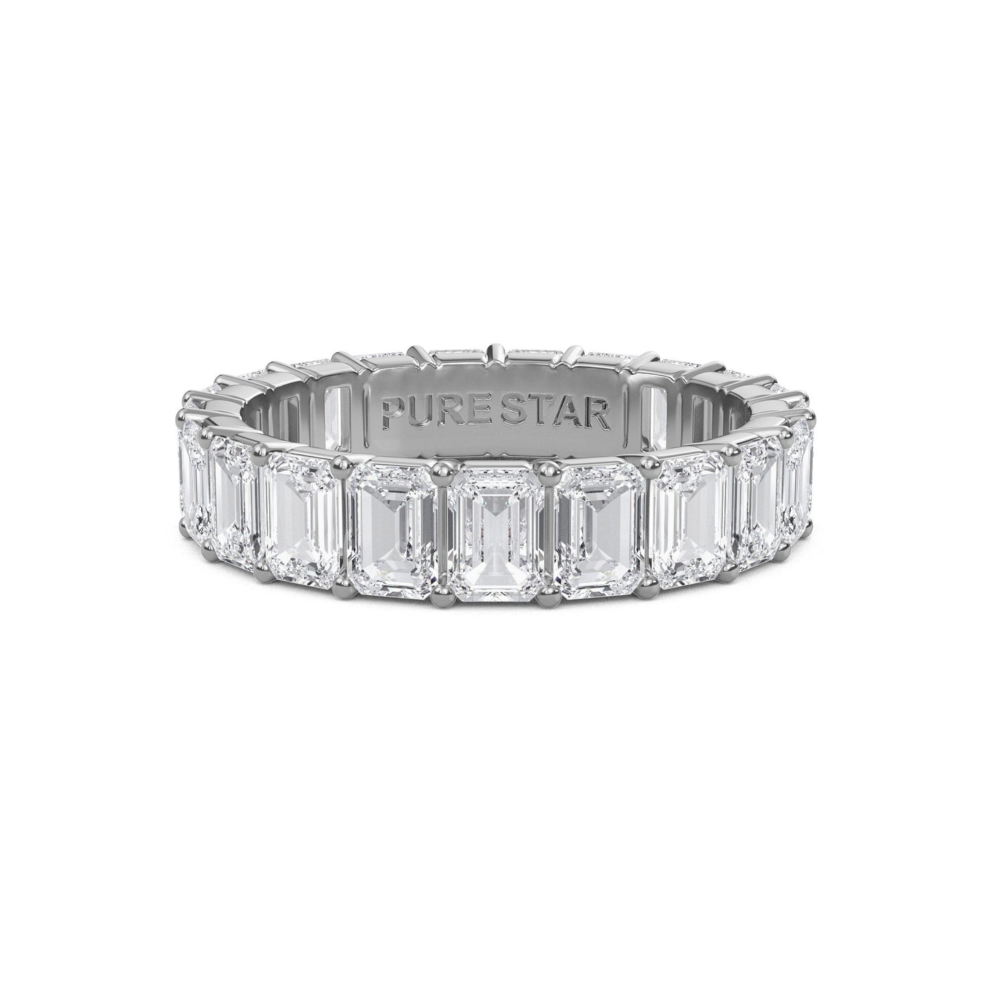 Joylyn Emerald cut lab grown diamond Shared Prong Eternity band White Gold ring for women - elegant and sustainable jewelry by Wenoor