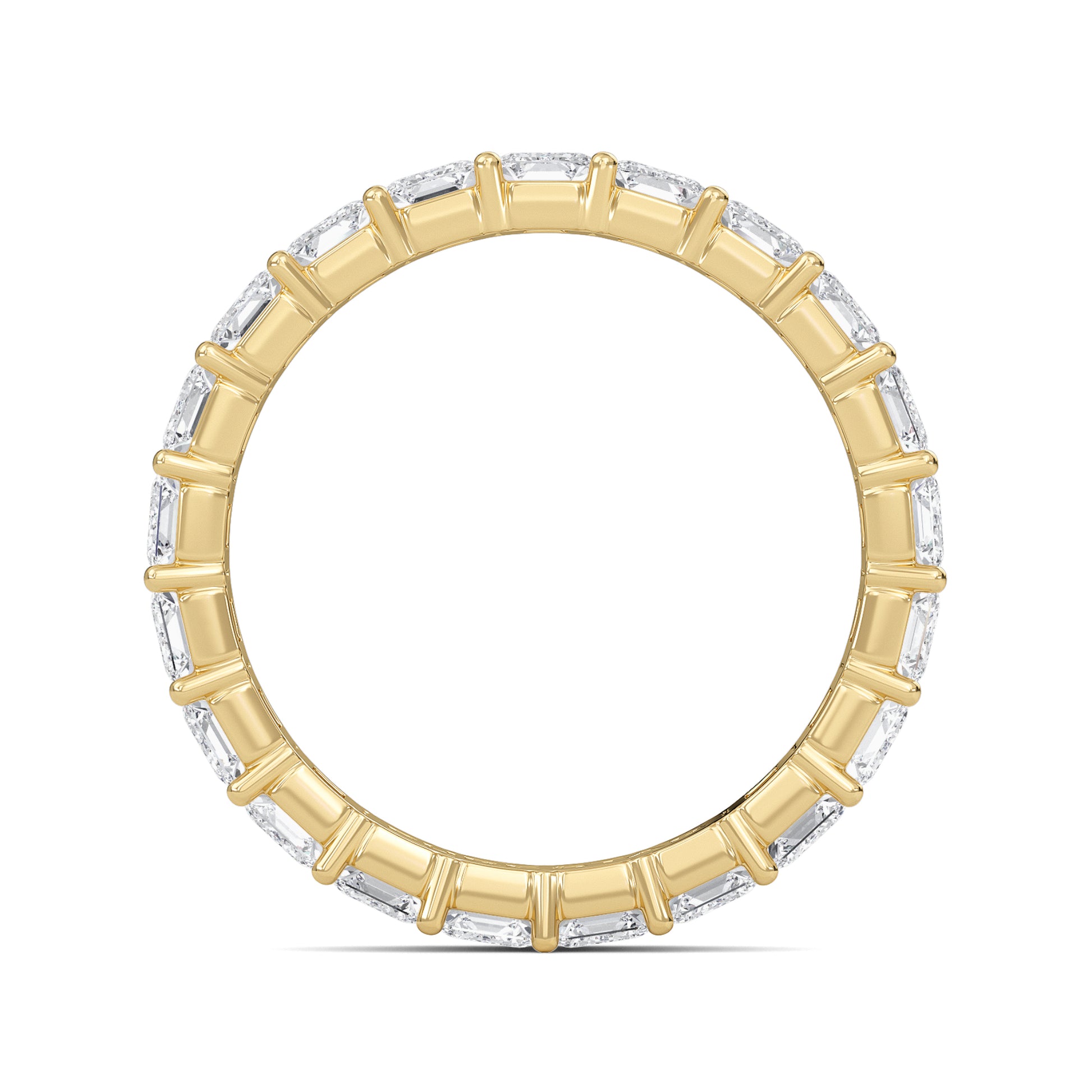 Joylyn Emerald cut lab grown diamond Shared Prong Eternity band Yellow Gold ring for women - elegant and sustainable jewelry by Wenoor