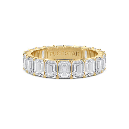Joylyn Emerald cut lab grown diamond Shared Prong Eternity band Yellow Gold ring for women - elegant and sustainable jewelry by Wenoor
