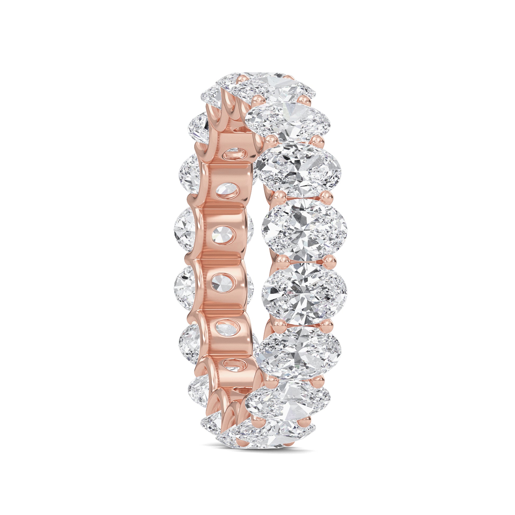 Juniper Oval cut lab-grown diamond U Prong eternity band Rose Gold ring for women - elegant and sustainable jewelry by Wenoor