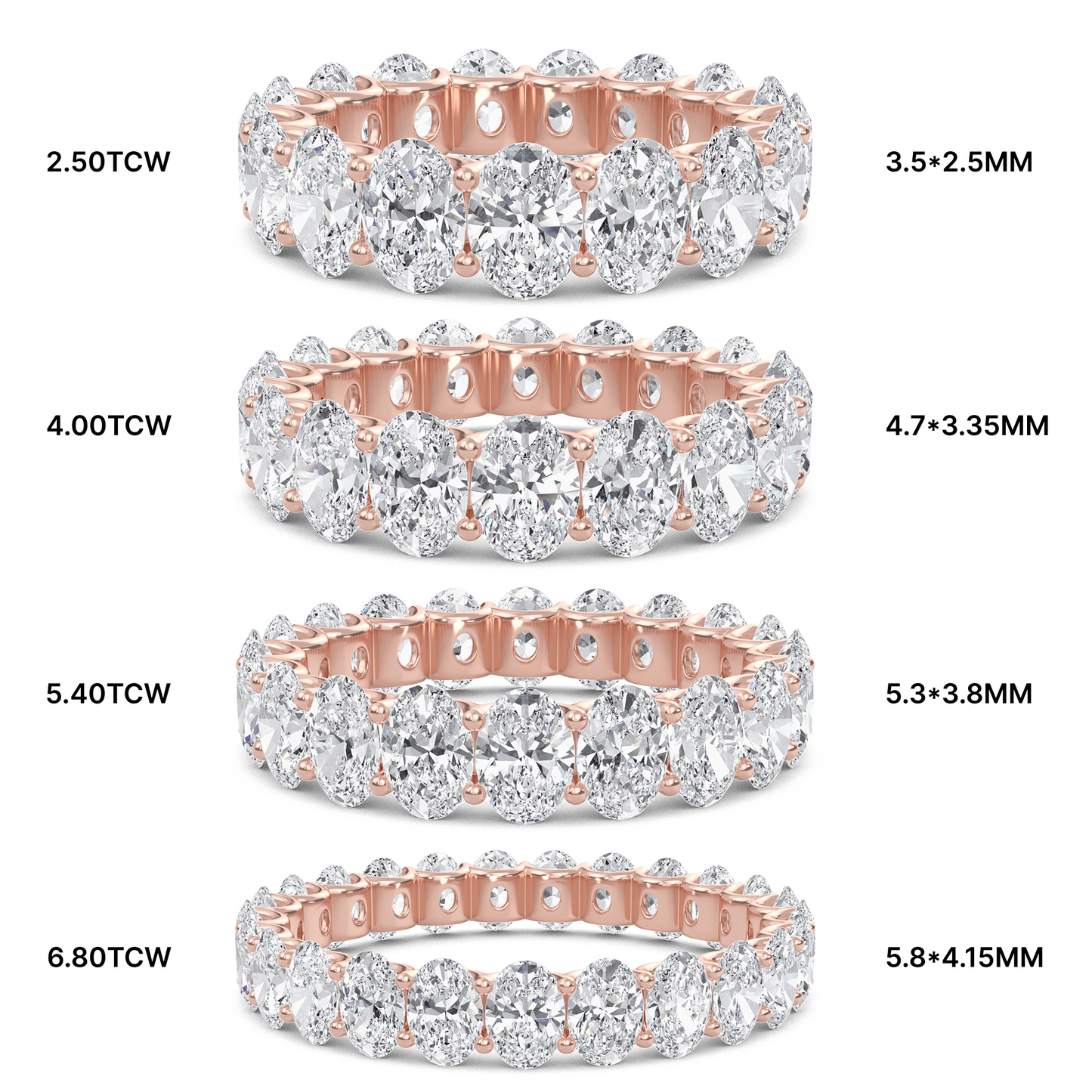 Juniper Oval cut lab-grown diamond U Prong eternity band Rose Gold ring for women - elegant and sustainable jewelry by Wenoor