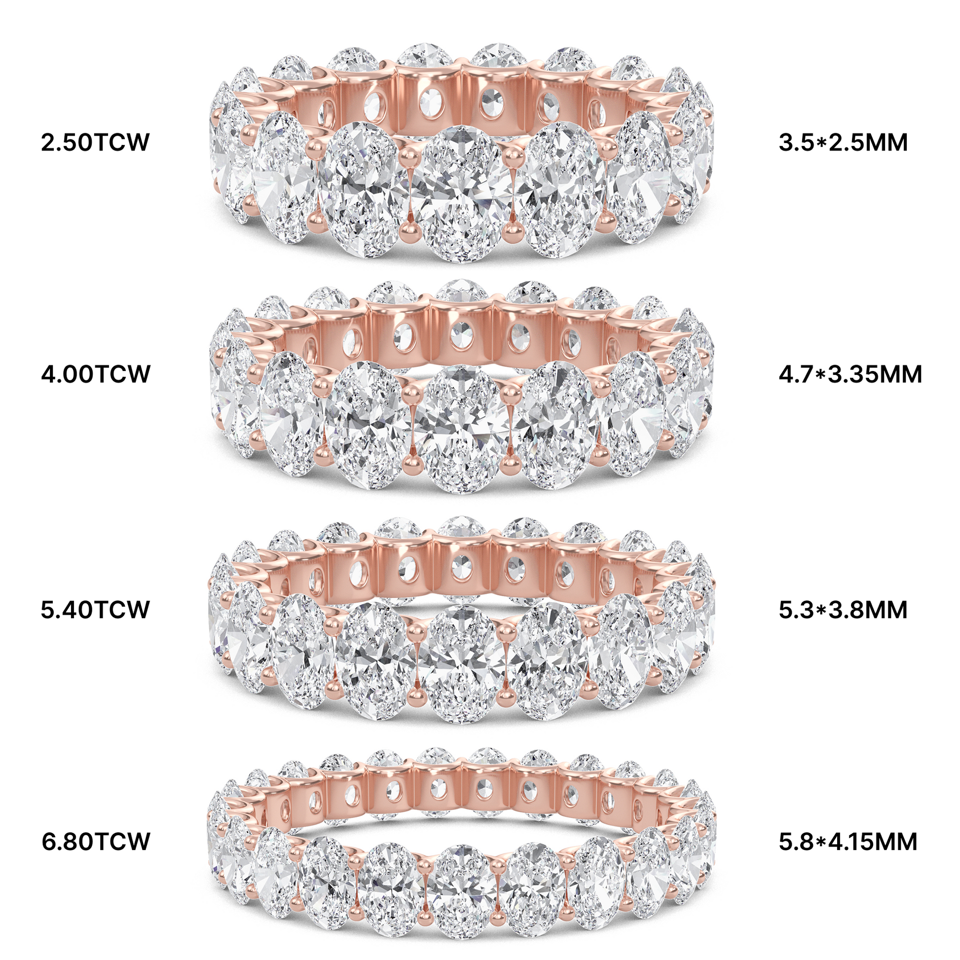Juniper Oval cut lab-grown diamond U Prong eternity band Rose Gold ring for women - elegant and sustainable jewelry by Wenoor
