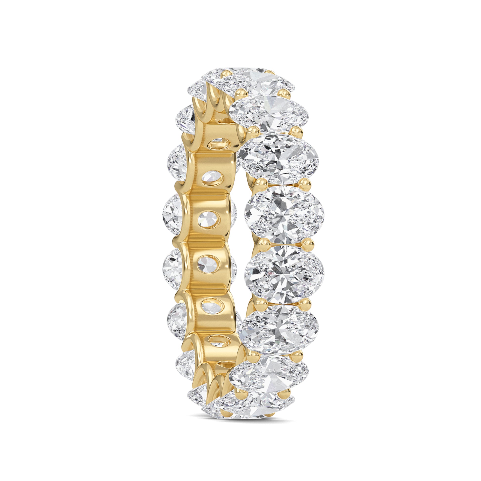 Juniper Oval cut lab-grown diamond U Prong eternity band Yellow Gold ring for women - elegant and sustainable jewelry by Wenoor