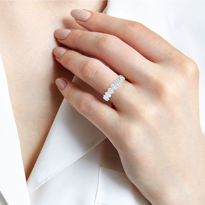 Juniper Oval cut lab-grown diamond U Prong eternity band Yellow Gold ring for women - elegant and sustainable jewelry by Wenoor