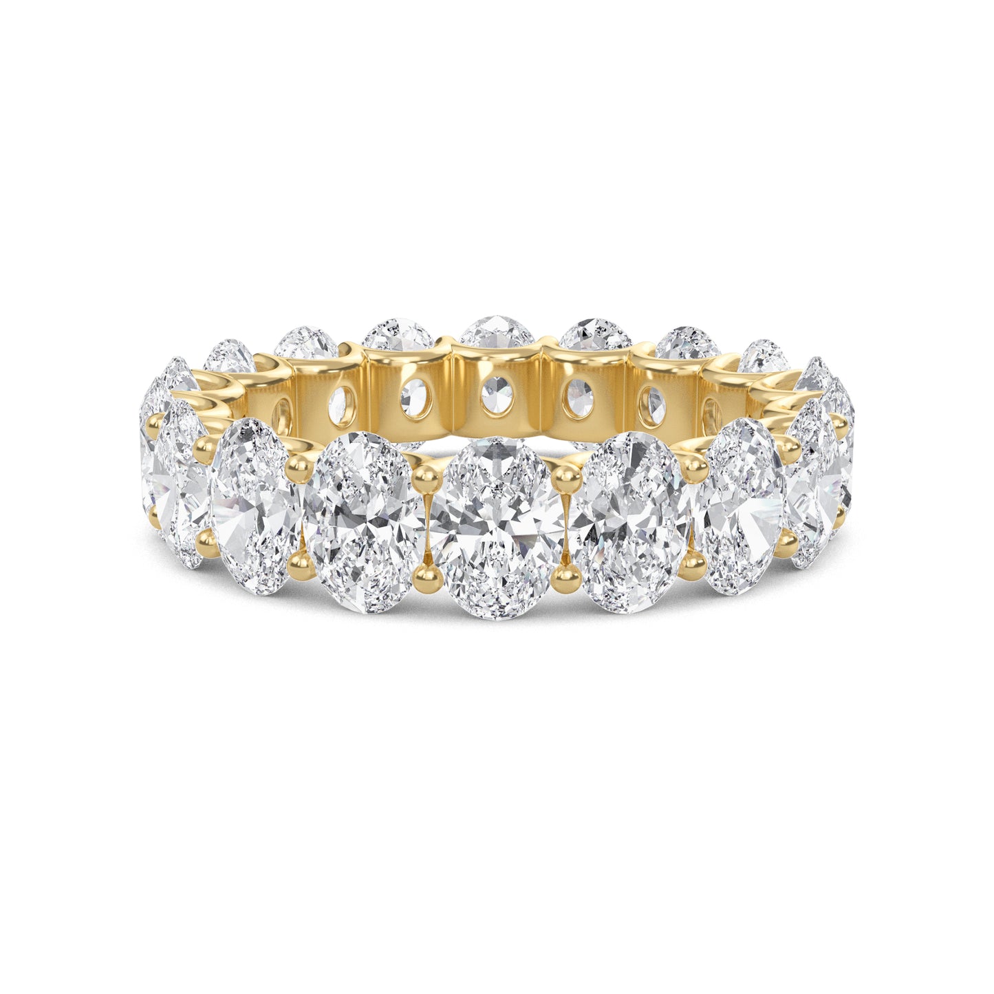 Juniper Oval cut lab-grown diamond U Prong eternity band Yellow Gold ring for women - elegant and sustainable jewelry by Wenoor