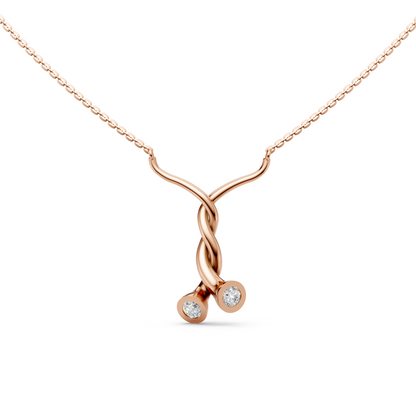 Karen Twisted love symbol pendant necklace with two stone round solitaire brilliant cut bezel-set lab grown diamonds in 14K/18K Rose gold