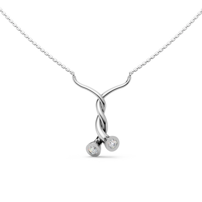 Karen Twisted love symbol pendant necklace with two stone round solitaire brilliant cut bezel-set lab grown diamonds in 14K/18K White gold