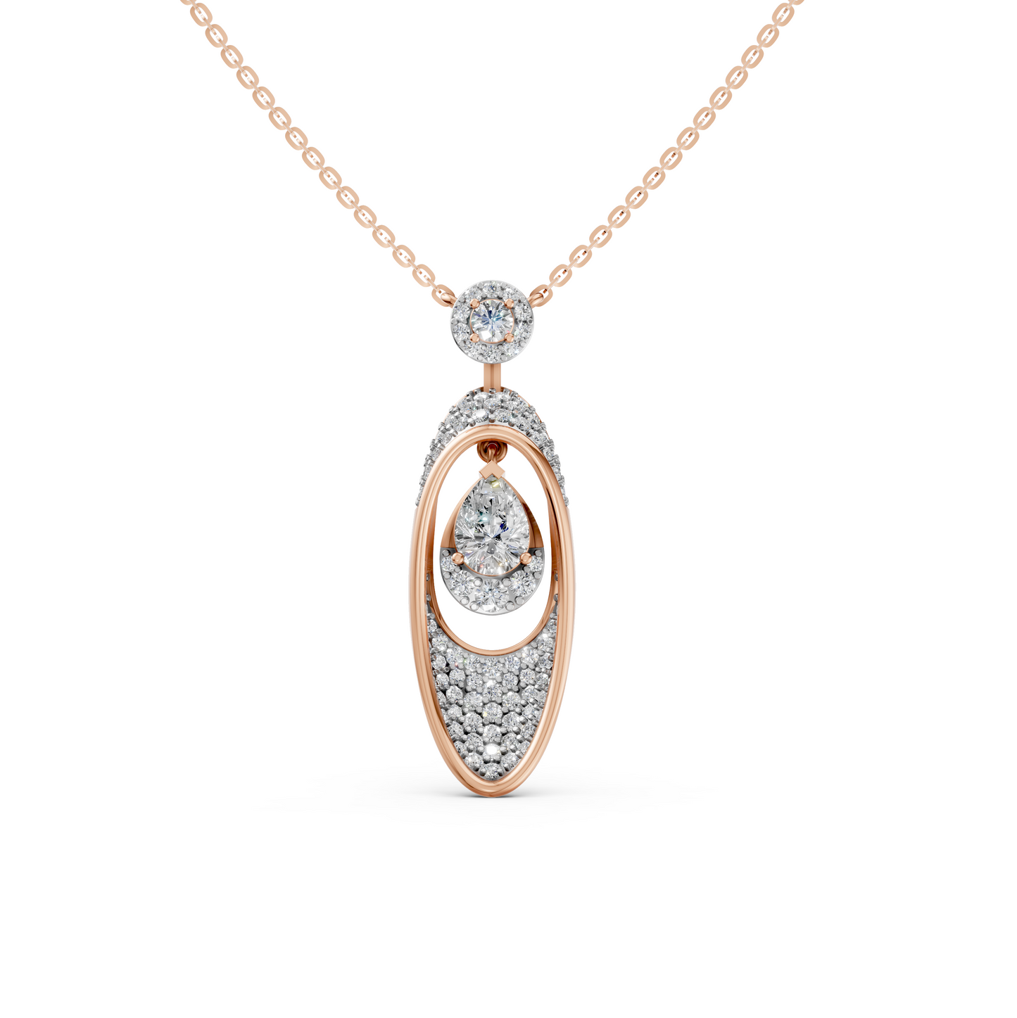 Kelsey Pear cut solitaire pendant necklace with pavé round Lab-Grown diamonds in 14K/18K Rose gold