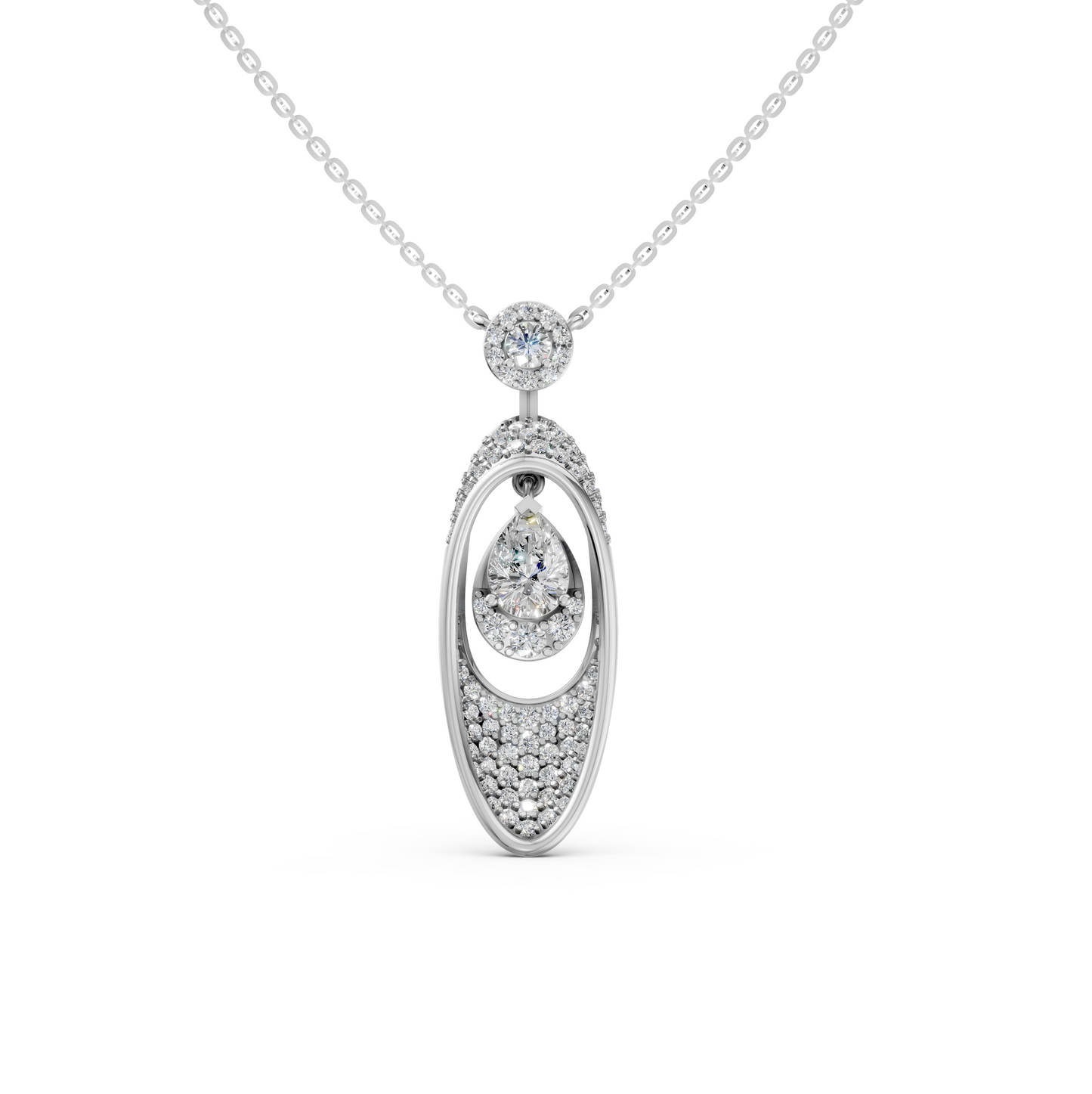 Kelsey Pear cut solitaire pendant necklace with pavé round Lab-Grown diamonds in 14K/18K White  gold