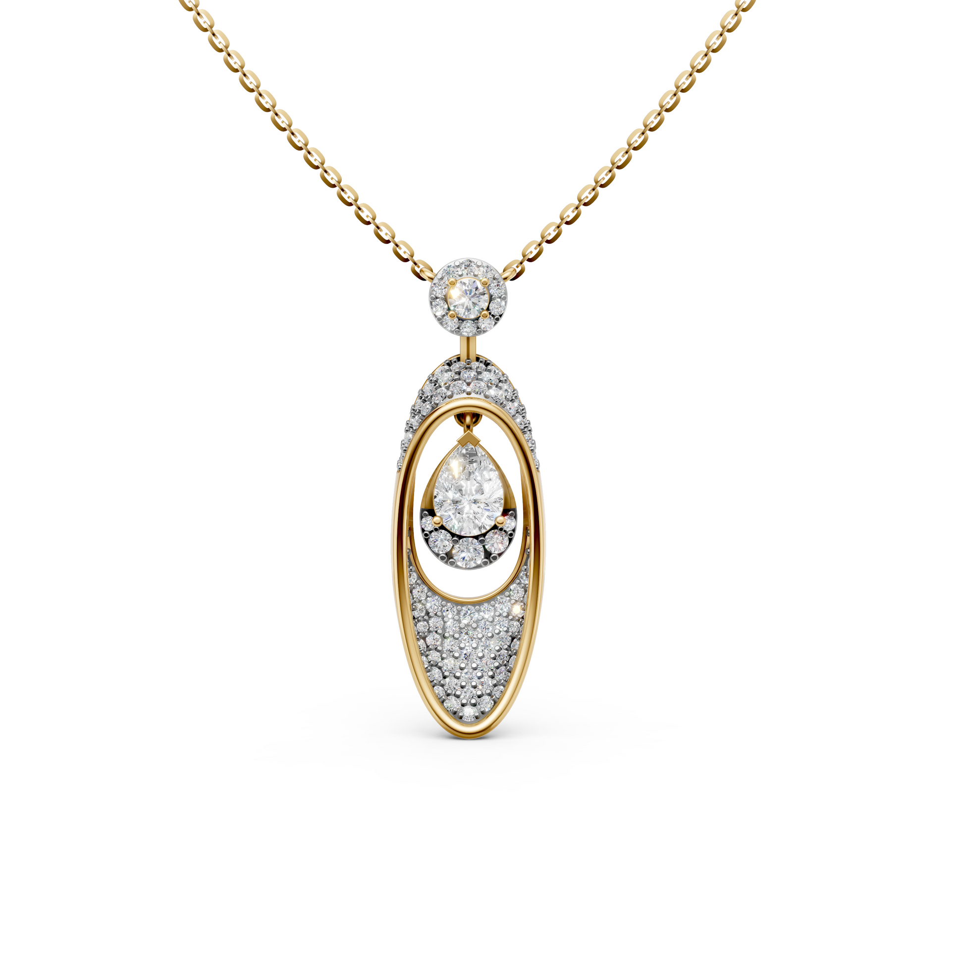 Kelsey Pear cut solitaire pendant necklace with pavé round Lab-Grown diamonds in 14K/18K Yellow gold