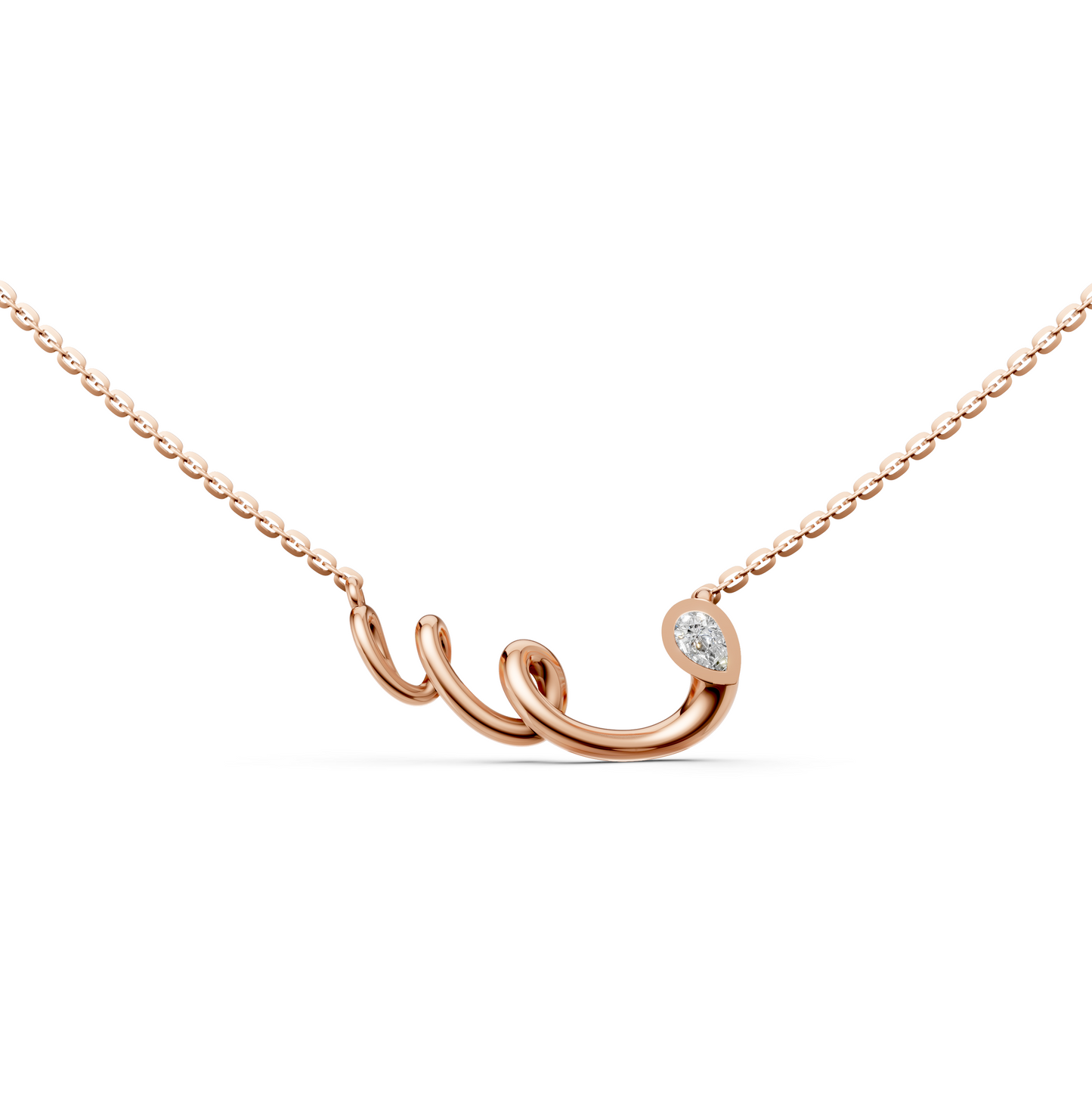 Kiera Pear shape solitaire Lab-Grown diamond pendant necklace with unique elongated gold design in 14K/18K Rose gold