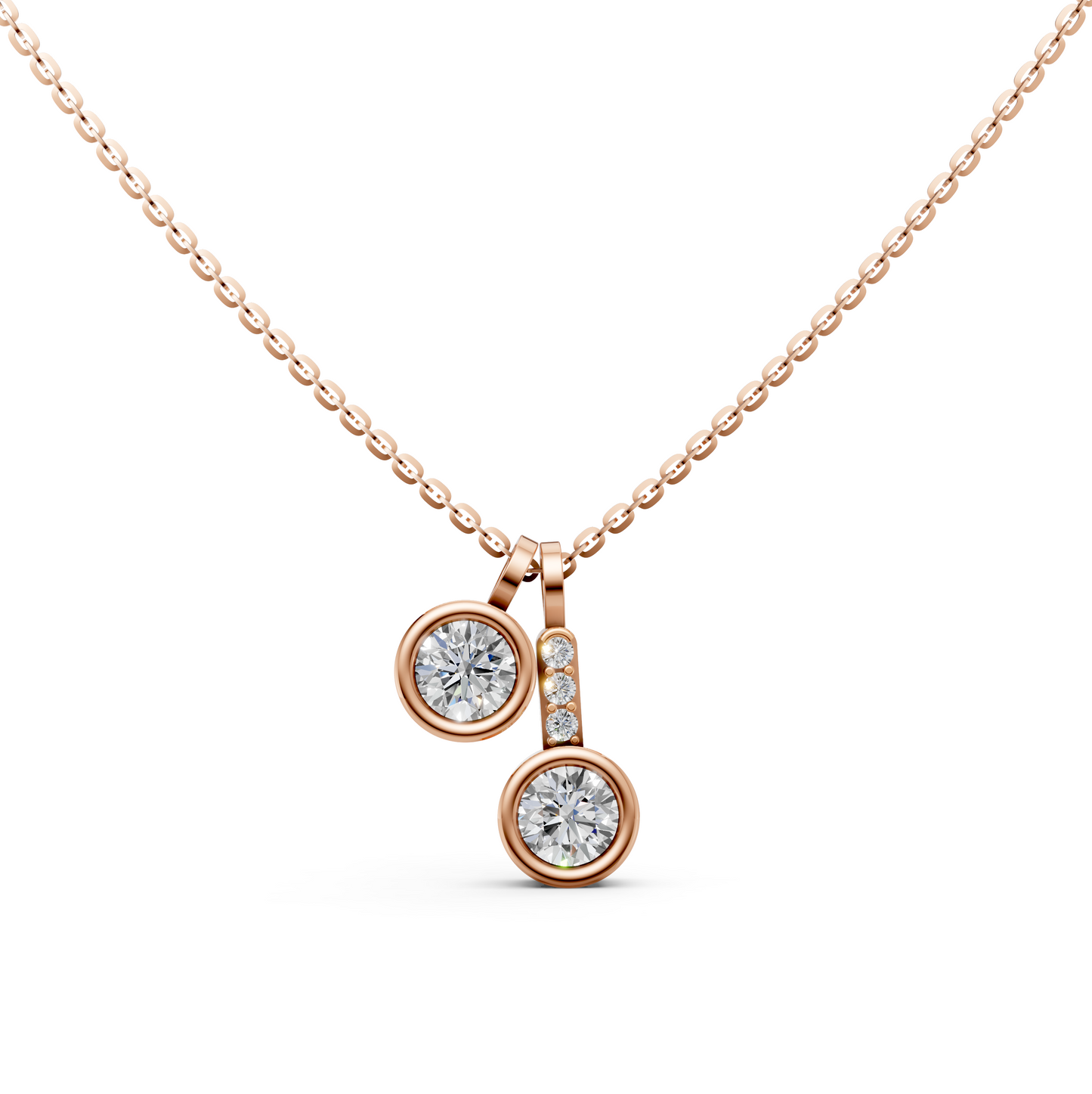 Lesly Double solitaire round lab-grown diamond pendant necklace in 14K/18K Rose gold