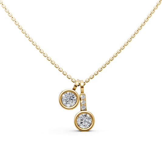 Lesly Double solitaire round lab-grown diamond pendant necklace in 14K/18K Yellow gold