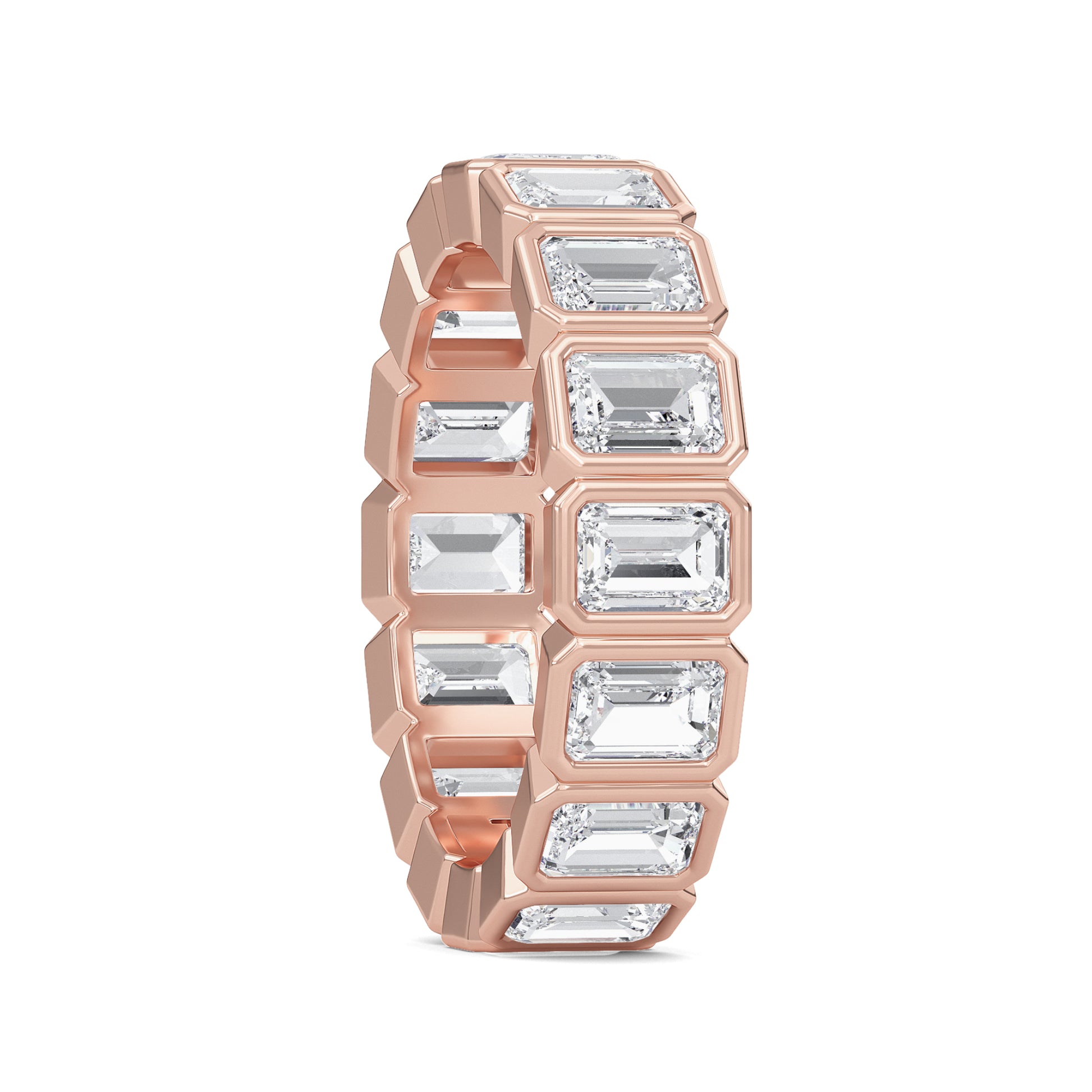 Maisie Emerald cut lab-grown diamond Rose Gold eternity band with a Bezel design - a sophisticated wedding ring for women by Wenoor
