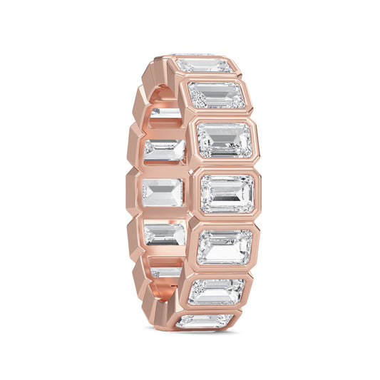 Maisie Emerald cut lab-grown diamond Rose Gold eternity band with a Bezel design - a sophisticated wedding ring for women by Wenoor