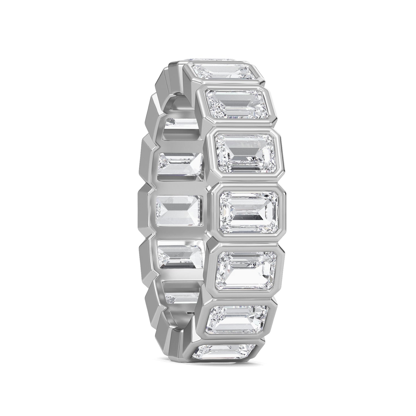 Maisie Emerald cut lab-grown diamond White Gold eternity band with a Bezel design - a sophisticated wedding ring for women by Wenoor