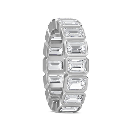 Maisie Emerald cut lab-grown diamond White Gold eternity band with a Bezel design - a sophisticated wedding ring for women by Wenoor