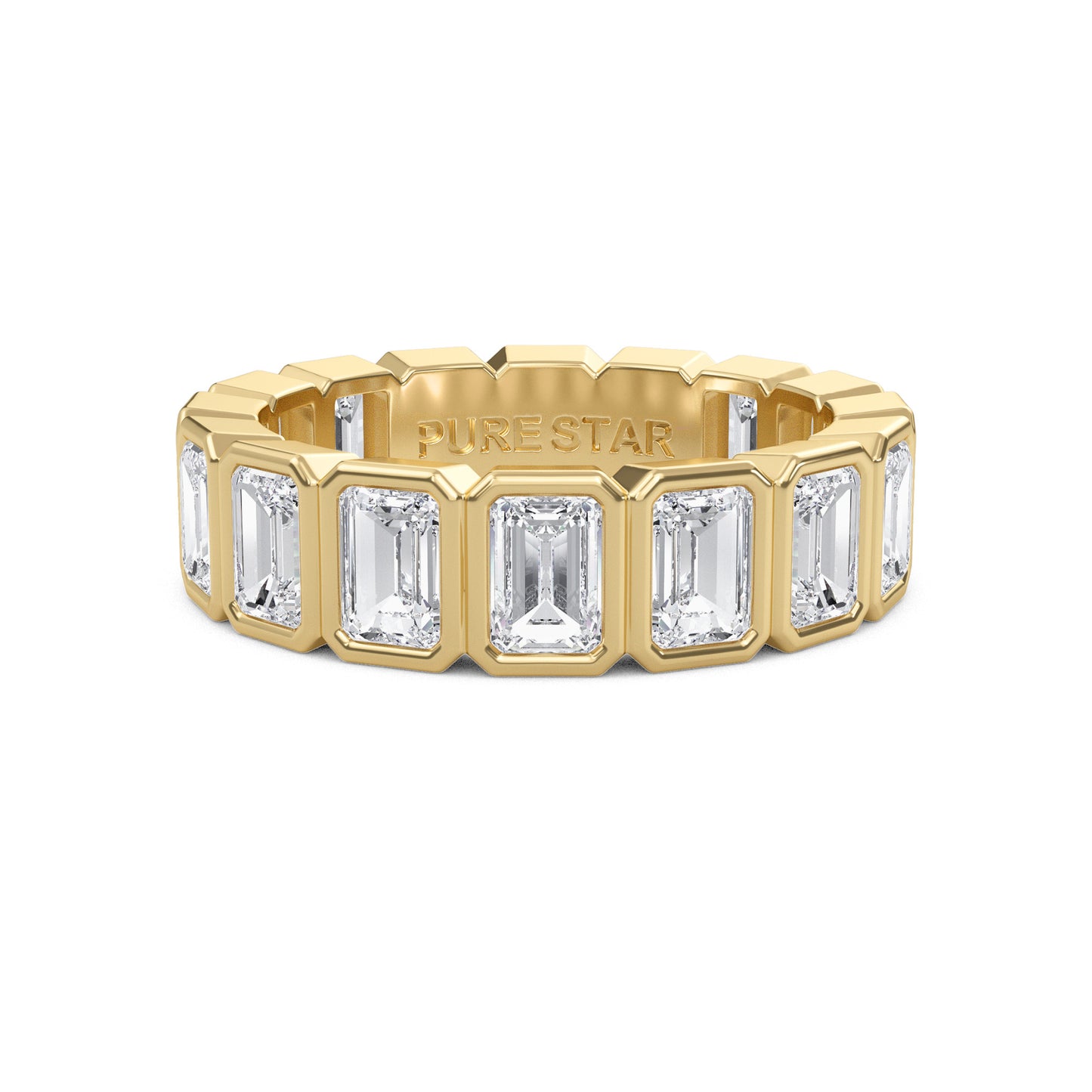 Maisie Emerald cut lab-grown diamond yellow Gold eternity band with a Bezel design - a sophisticated wedding ring for women by Wenoor