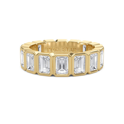 Maisie Emerald cut lab-grown diamond yellow Gold eternity band with a Bezel design - a sophisticated wedding ring for women by Wenoor