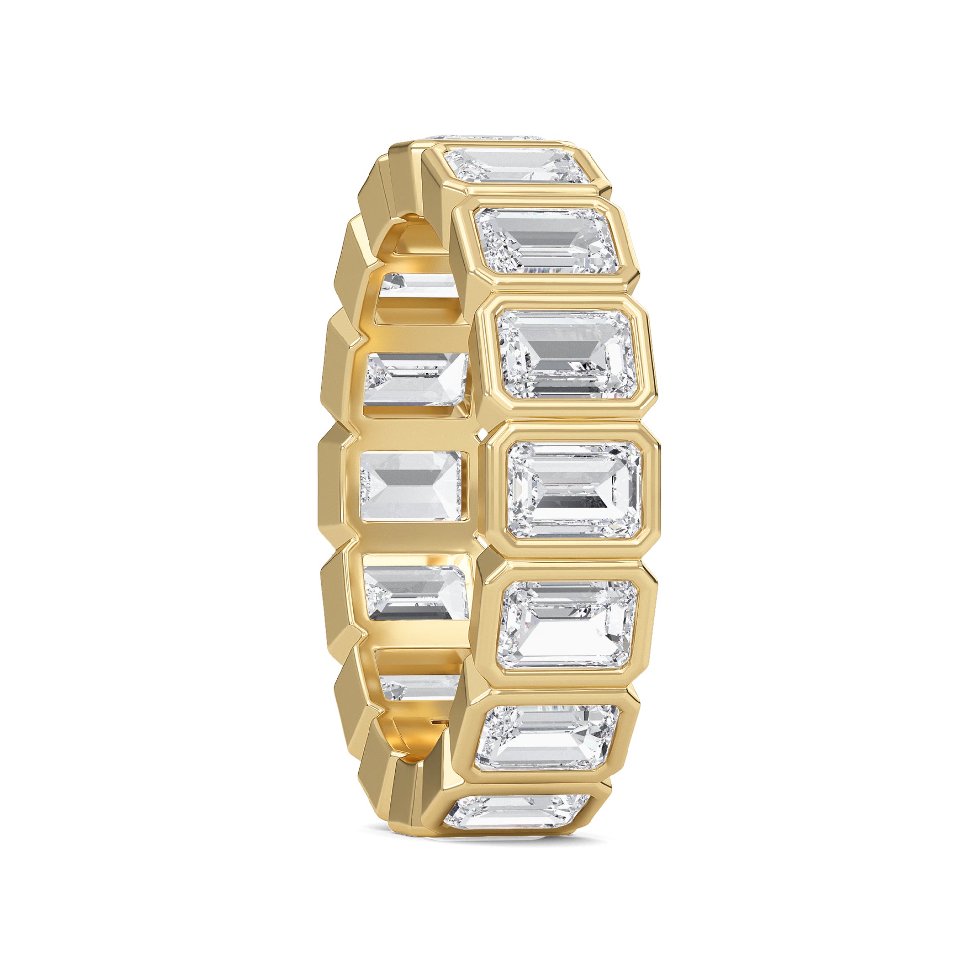 Maisie Emerald cut lab-grown diamond yellow Gold eternity band with a Bezel design - a sophisticated wedding ring for women by Wenoor