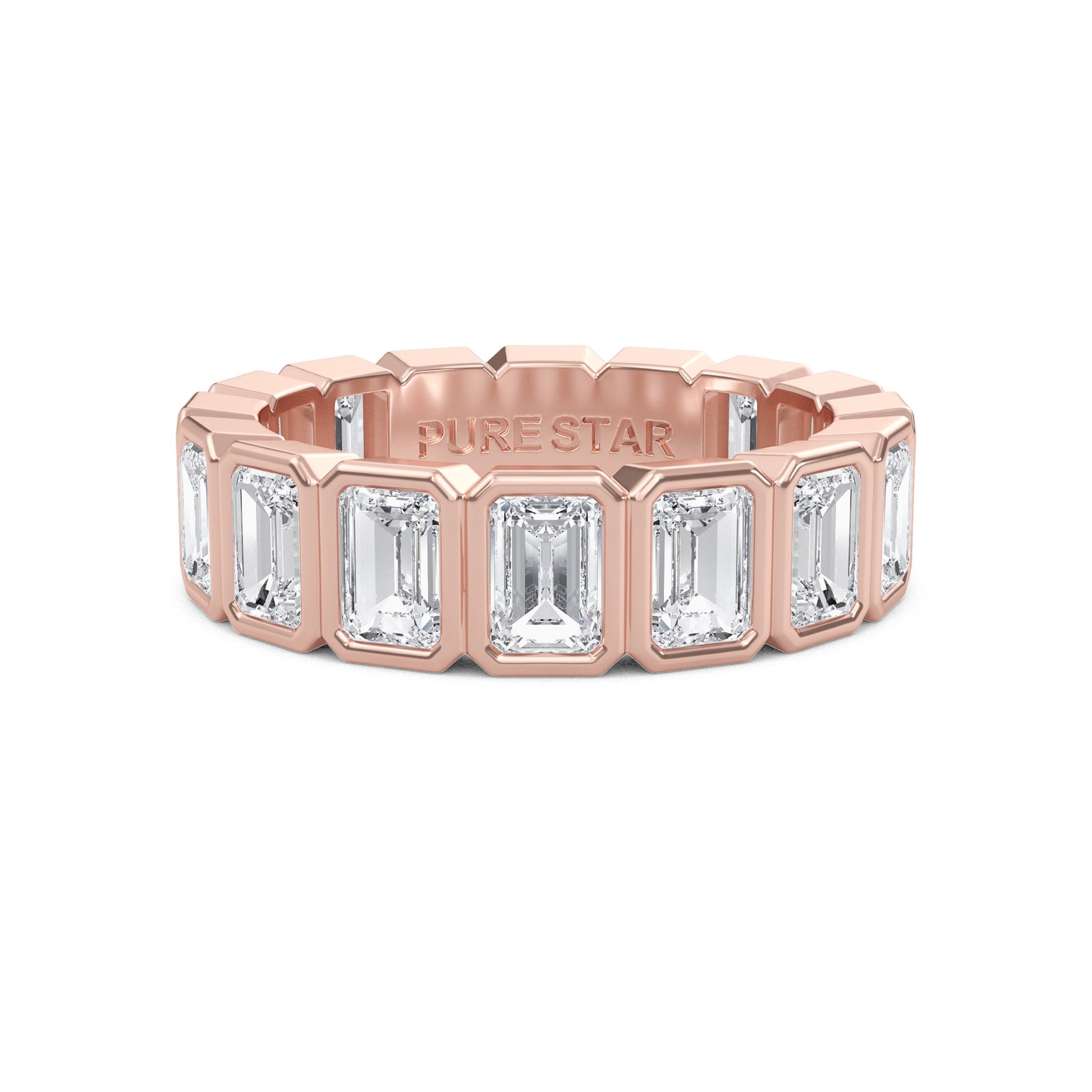 Maisie Emerald cut lab-grown diamond Rose Gold eternity band with a Bezel design - a sophisticated wedding ring for women by Wenoor