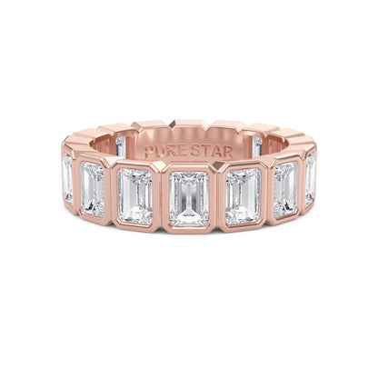 Maisie Emerald cut lab-grown diamond Rose Gold eternity band with a Bezel design - a sophisticated wedding ring for women by Wenoor