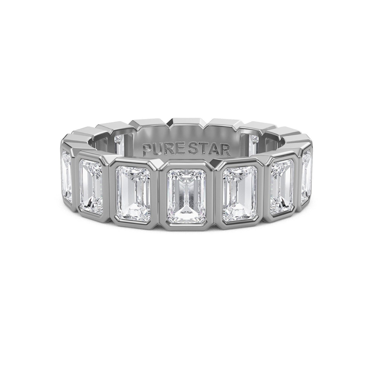 Maisie Emerald cut lab-grown diamond White Gold eternity band with a Bezel design - a sophisticated wedding ring for women by Wenoor