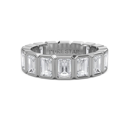 Maisie Emerald cut lab-grown diamond White Gold eternity band with a Bezel design - a sophisticated wedding ring for women by Wenoor