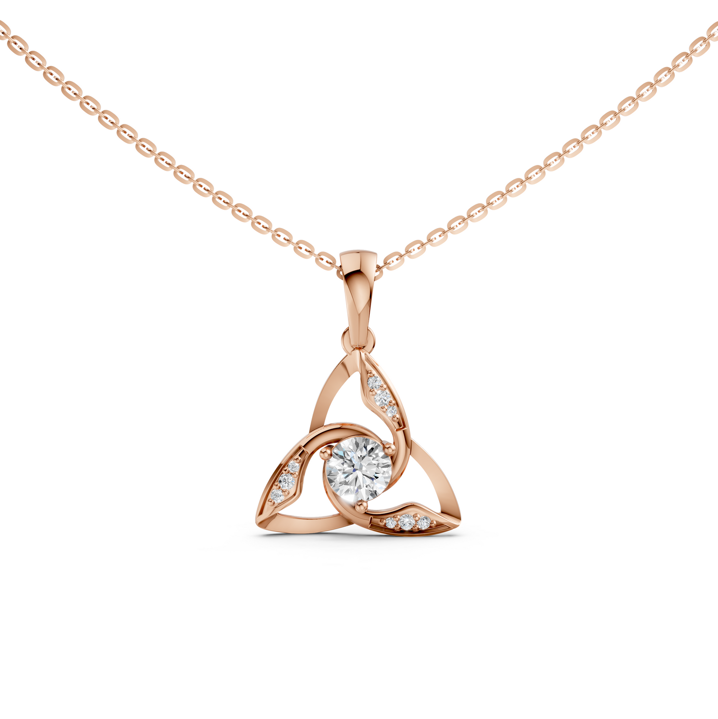 Maleah Celtic Trinity Knot Rose Gold pendant necklace with round brilliant cut lab-grown diamonds