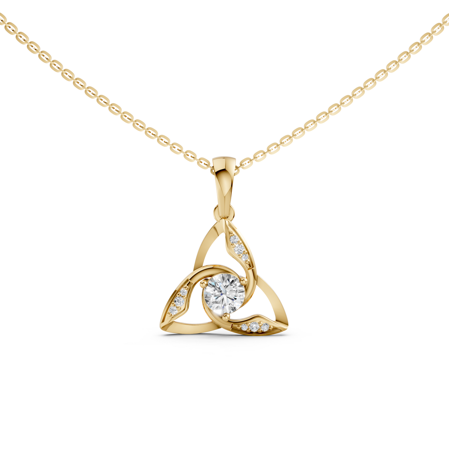 Maleah Celtic Trinity Knot Yellow Gold pendant necklace with round brilliant cut lab-grown diamonds