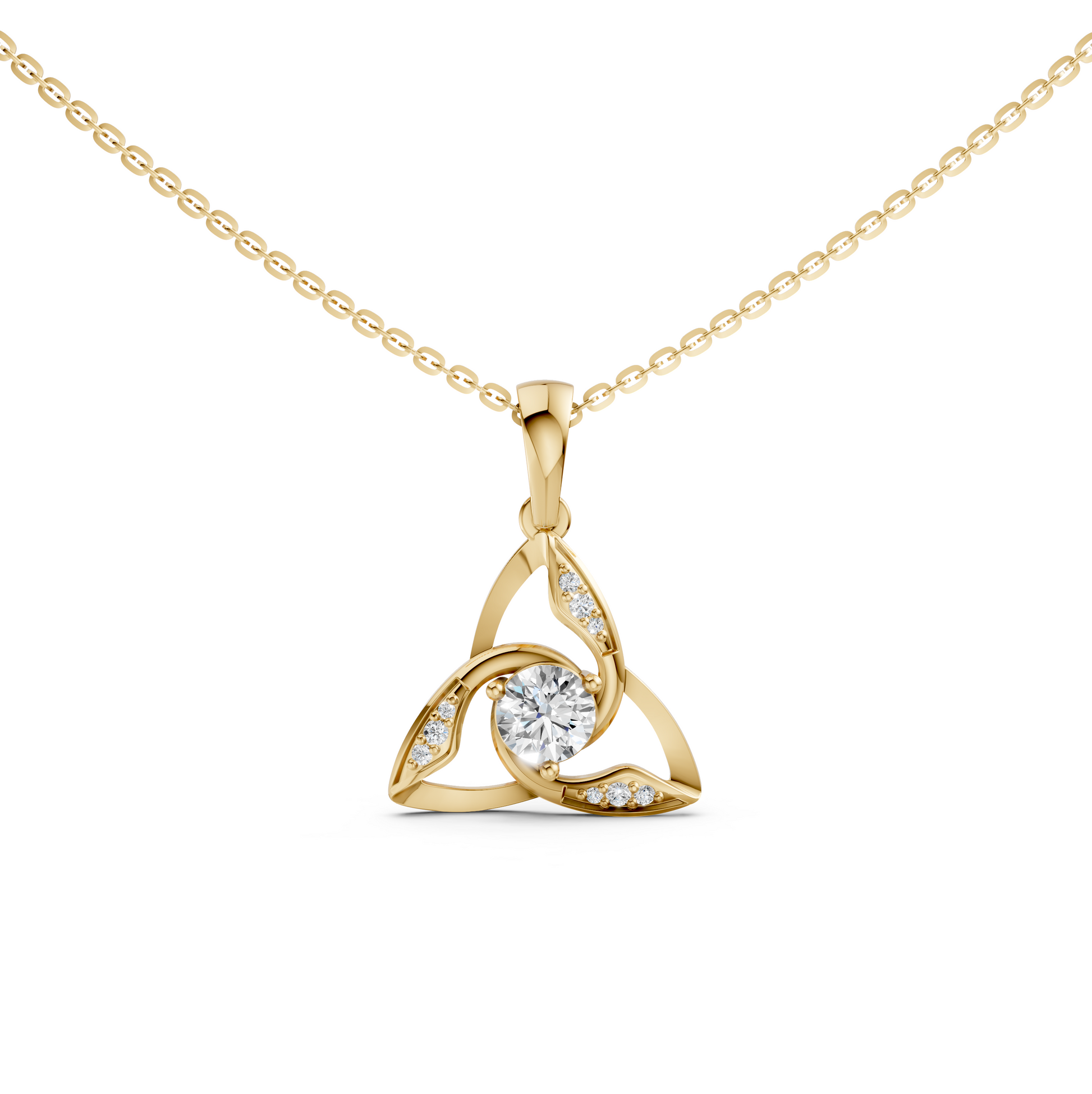 Maleah Celtic Trinity Knot Yellow Gold pendant necklace with round brilliant cut lab-grown diamonds