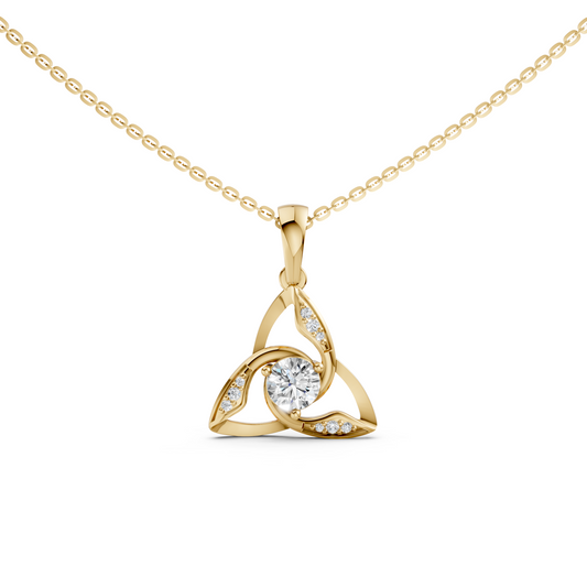 Maleah Celtic Trinity Knot Yellow Gold pendant necklace with round brilliant cut lab-grown diamonds
