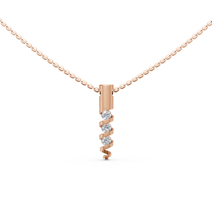 Nia Spiral charm 3-stone round brilliant cut diamond pendant necklace in 14K/18K solid Rose gold