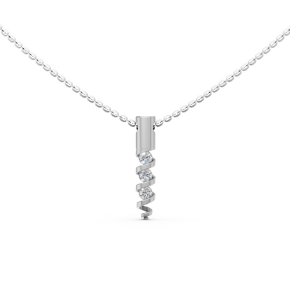 Nia Spiral charm 3-stone round brilliant cut diamond pendant necklace in 14K/18K solid White gold