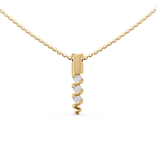 Nia Spiral charm 3-stone round brilliant cut Lab-Grown diamond pendant necklace in 14K/18K solid Yellow gold
